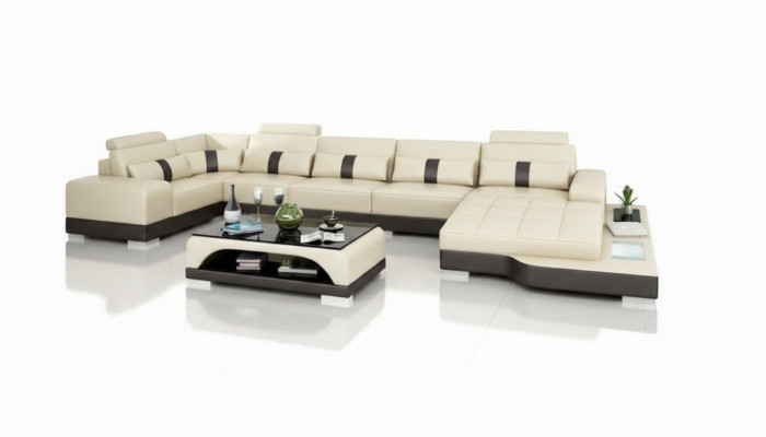 Skórzana sofa kanapa Żywy krajobraz Narożnik kanapa Narożnik Ustaw Design Nowoczesna Sofa z USB New EU