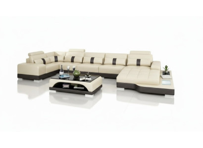 Skórzana sofa kanapa Żywy krajobraz Narożnik kanapa Narożnik Ustaw Design Nowoczesna Sofa z USB New EU