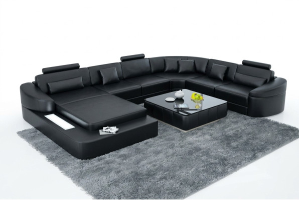 Luksusowa skórzana sofa Podkładka Nowoczesna Siedziba Ustawić narożnik Żywy krajobraz LED USB