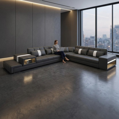 Materiał Kanapa sofa tekstylna Narożnikowa kanapa USB, Kanapa Żywy krajobraz XXL Włókienniczy Sofa Kanapy