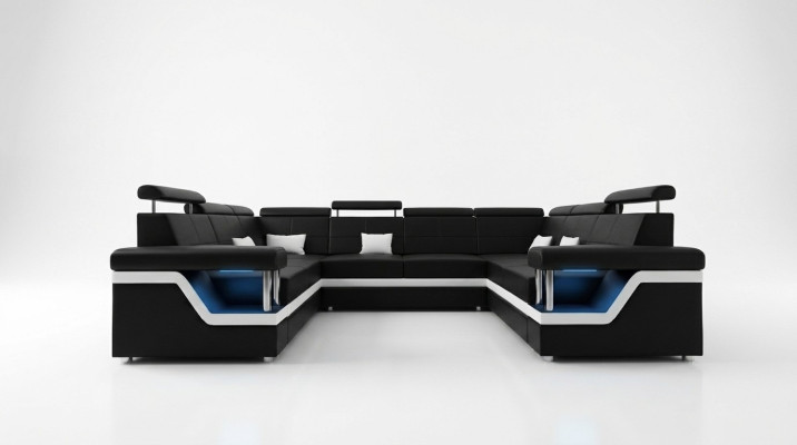 Skórzana sofa z USB Big XXL Couch Narożnikowa kanapa Żywy krajobraz Couch Podkładka Siedziba LED