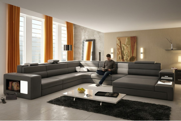 Narożnikowa kanapa Podkładka Sofa z USB Żywy krajobraz Siedziba Narożnik Ustawić Skóra Włókienniczy Couch