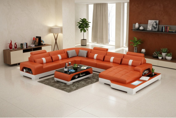 Skórzana sofa kanapa Żywy krajobraz Narożnik kanapa Narożnik Ustaw Design Nowoczesna Sofa z USB