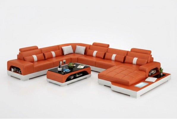 Skórzana sofa kanapa Żywy krajobraz Narożnik kanapa Narożnik Ustaw Design Nowoczesna Sofa z USB