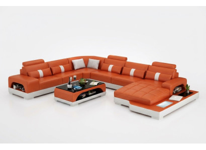 Skórzana sofa kanapa Żywy krajobraz Narożnik kanapa Narożnik Ustaw Design Nowoczesna Sofa z USB