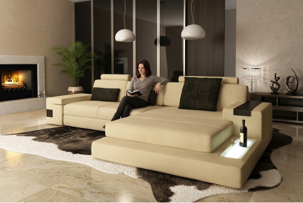 Skórzana Sofa Kanapa Żywy krajobraz Design Ustawić Nowoczesną Sofę Narożnik Kształt U z USB