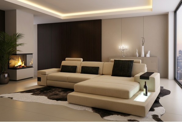 Skórzana Sofa Kanapa Żywy krajobraz Design Ustawić Nowoczesną Sofę Narożnik Kształt U z USB