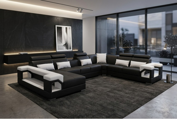 Komplet poduszek skórzana sofa Żywy krajobraz Narożnikowa kanapa Ustawić Modern Sofa USB