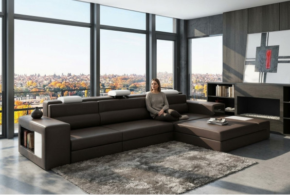 Designersofa Sofa Couch USB Podkładka Narożnikowa kanapa Ustawić Żywy krajobraz Skórzana sofa LED