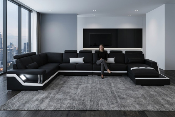 Skórzana sofa Żywy krajobraz Narożnik Ustawić Design Sofa Kształt U + Szezlong z USB L6002