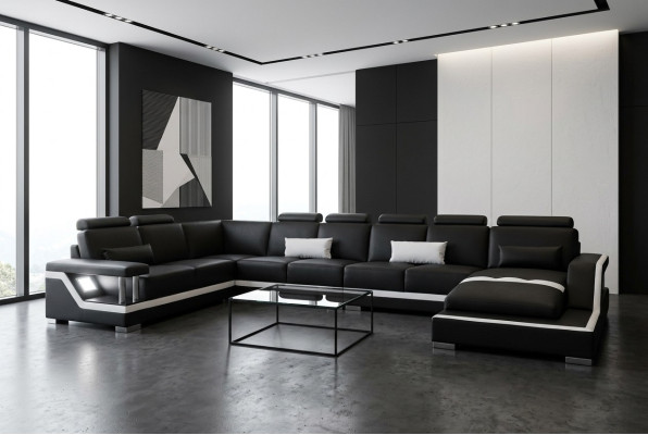 Skórzana sofa Żywy krajobraz Narożnik Ustawić Design Sofa Kształt U + Szezlong z USB L6002
