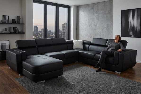 Projektant Żywy krajobraz narożnik + sofa USB Podkładka skórzana sofa sofy Nowy Czarny