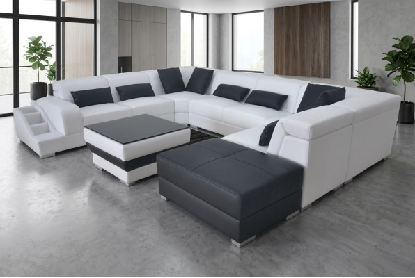 Skóra Narożnik Sofa Żywy krajobraz Ustawić Design Nowoczesne kanapy Sofy USB LED Stołek