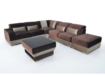 Skóra Narożnik Sofa Żywy krajobraz Ustawić Design Couch Sofy USB LED Brązowy + Tabela