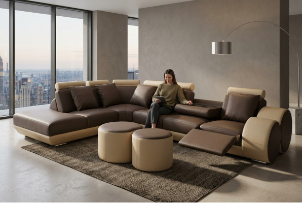 Sofa Narożnik Duża z USB Skóra Ustawić Narożnik Krajobraz Podkładka Living L Shape Stołek