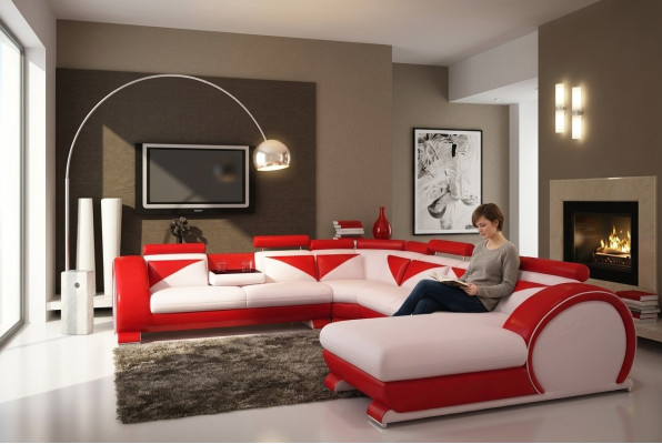 Skórzana sofa z USB Skórzana sofa Duża Sofa Narożnikowa kanapa Skóra XXL Żywy krajobraz U kształt