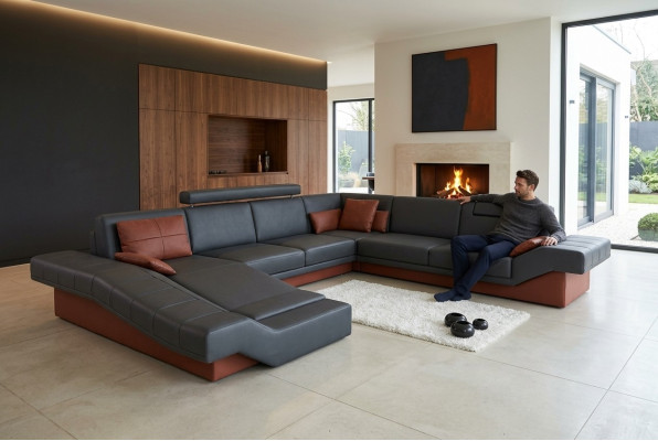 XXL Żywy krajobraz Design Podkładka Ustawić Narożnikowa kanapa z USB Big Sofa New Couch