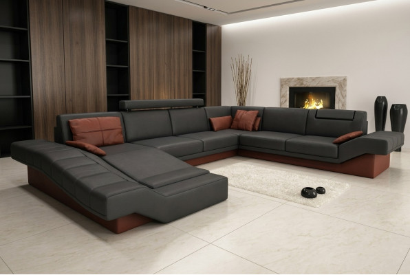 XXL Żywy krajobraz Design Podkładka Ustawić Narożnikowa kanapa z USB Big Sofa New Couch