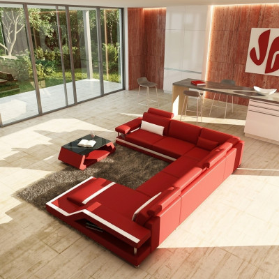 Żywy krajobraz Duża nowoczesna skórzana sofa + USB Opatentowana NOWOŚĆ Designerska sofa Narożnikowa kanapa