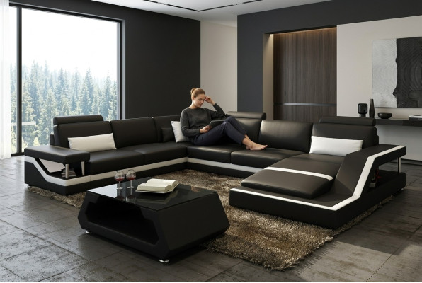 Designerska Sofa Narożnikowa kanapa Żywy krajobraz Duża Nowoczesna Sofa Skórzana +USB Opatentowana NOWOŚĆ