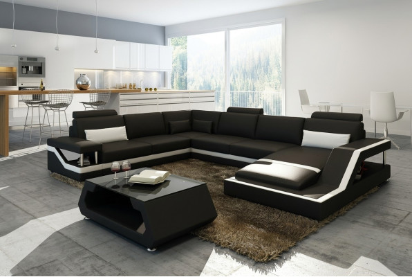 Designerska Sofa Narożnikowa kanapa Żywy krajobraz Duża Nowoczesna Sofa Skórzana +USB Opatentowana NOWOŚĆ