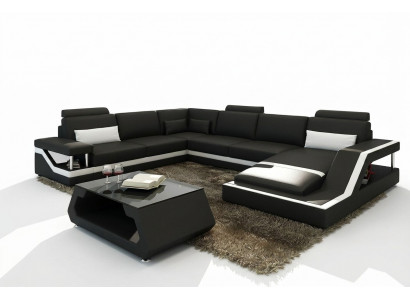 Designerska Sofa Narożnikowa kanapa Żywy krajobraz Duża Nowoczesna Sofa Skórzana +USB Opatentowana NOWOŚĆ