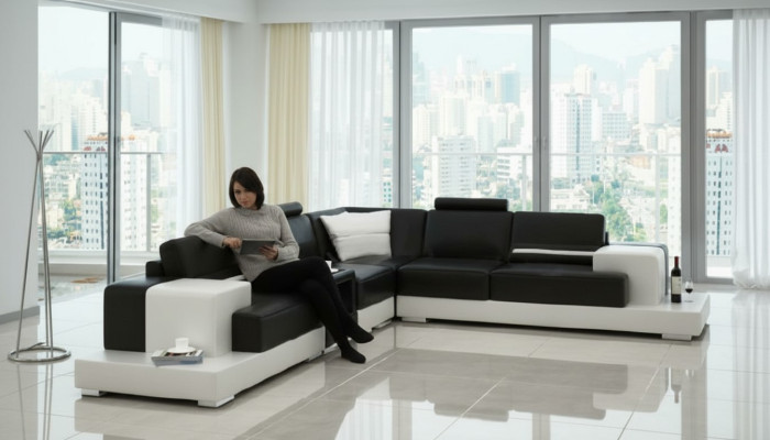 Skórzana sofa Narożnikowa kanapa Sofa z USB Design Siedziba Podkładka Ustawić Żywy krajobraz 2725C