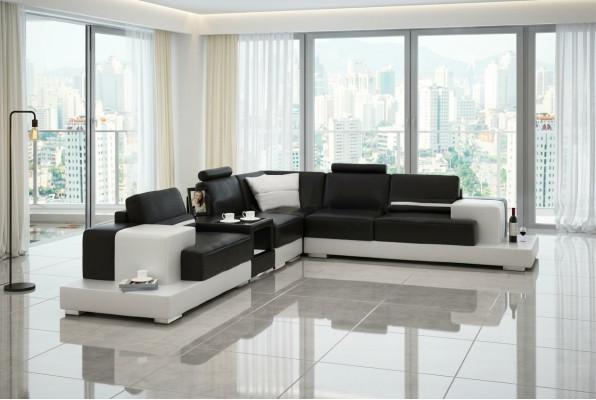 Skórzana sofa Narożnikowa kanapa Sofa z USB Design Siedziba Podkładka Ustawić Żywy krajobraz 2725C