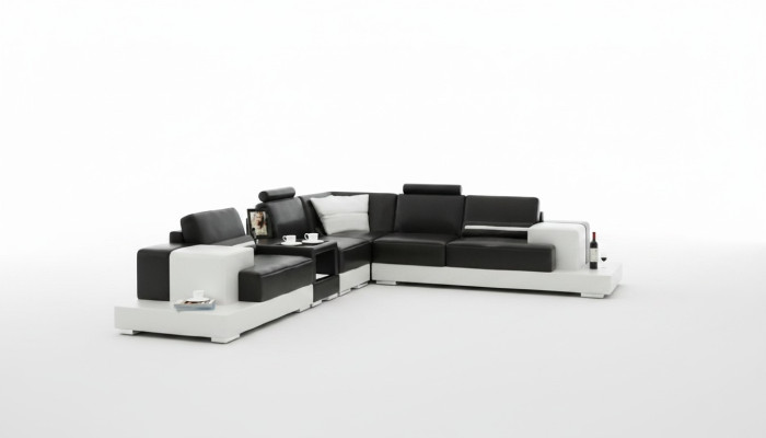 Skórzana sofa Narożnikowa kanapa Sofa z USB Design Siedziba Podkładka Ustawić Żywy krajobraz 2725C