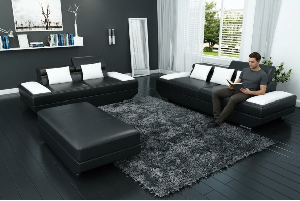 Zestaw sofowy skórzana sofa 3+2 z USB Podkładka Sofa Zestaw Ustawić Stołek Sofy -2719A