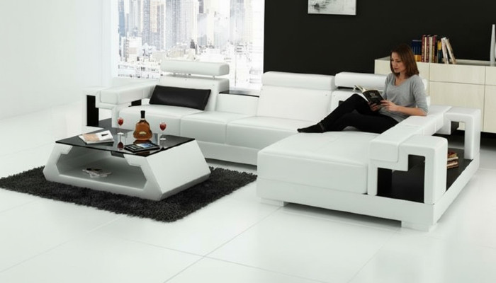 Żywy krajobraz Narożnikowa kanapa Sofa skórzana Sofa + Podkładka USB Siedziba Narożnik Ustawić Nowy 2710B