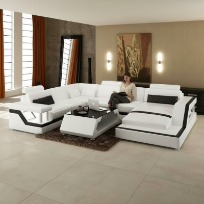 Designerska Sofa Narożnikowa kanapa Żywy krajobraz Duża Nowoczesna Sofa Skórzana + USB, Opatentowana NOWOŚĆ