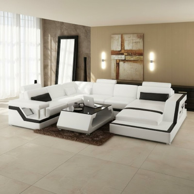 Designerska Sofa Narożnikowa kanapa Żywy krajobraz Duża Nowoczesna Sofa Skórzana + USB, Opatentowana NOWOŚĆ