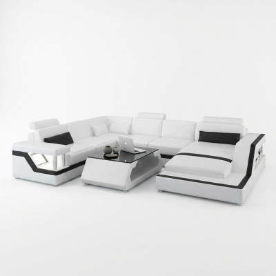 Designerska Sofa Narożnikowa kanapa Żywy krajobraz Duża Nowoczesna Sofa Skórzana + USB, Opatentowana NOWOŚĆ