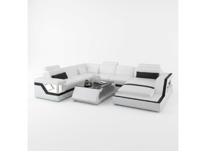 Designerska Sofa Narożnikowa kanapa Żywy krajobraz Duża Nowoczesna Sofa Skórzana + USB, Opatentowana NOWOŚĆ