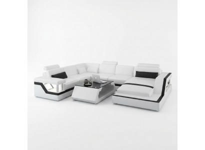 Designerska Sofa Narożnikowa kanapa Żywy krajobraz Duża Nowoczesna Sofa Skórzana + USB, Opatentowana NOWOŚĆ