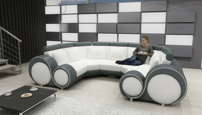 XXL Żywy krajobrazowa skórzana sofa z USB Design Podkładka Ustaw Couch Narożnikowa kanapa Big