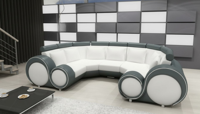 XXL Żywy krajobrazowa skórzana sofa z USB Design Podkładka Ustaw Couch Narożnikowa kanapa Big