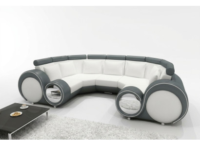 XXL Żywy krajobrazowa skórzana sofa z USB Design Podkładka Ustaw Couch Narożnikowa kanapa Big