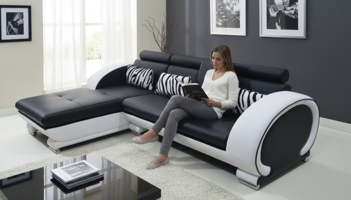 Narożnik Sofa Skóra + USB Narożnik Ustaw Living Narożnik Krajobraz L Kształt Podkładki Nowy Design