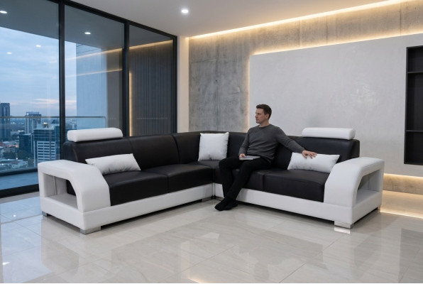 XXL Narożnikowa kanapa + USB,Skóra Żywy krajobraz Ustawić Design Nowoczesna Sofa w kształcie litery L G8001B