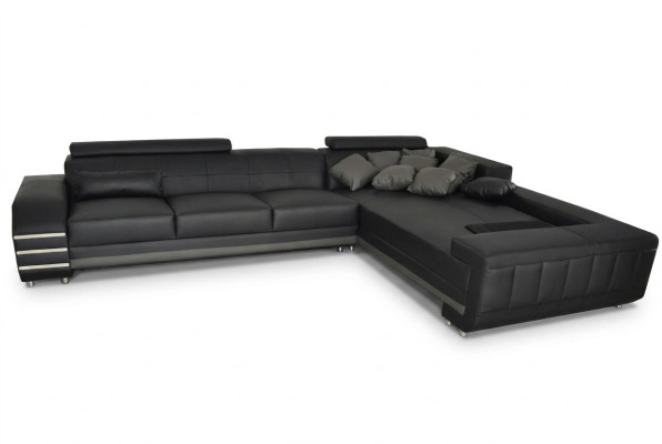 Narożnik Skóra Sofa + Podkładka USB Siedziba Ustaw Żywy krajobraz Design XXL L Kształt Narożnik