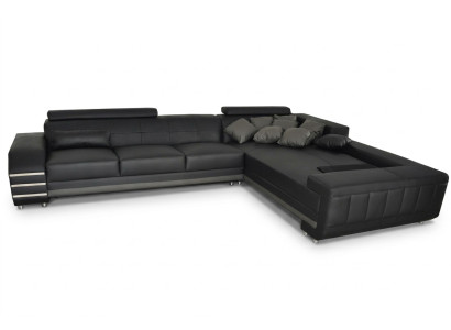 Narożnik Skóra Sofa + Podkładka USB Siedziba Ustaw Żywy krajobraz Design XXL L Kształt Narożnik