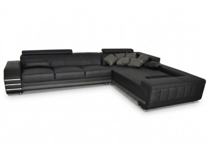 Narożnik Skóra Sofa + Podkładka USB Siedziba Ustaw Żywy krajobraz Design XXL L Kształt Narożnik