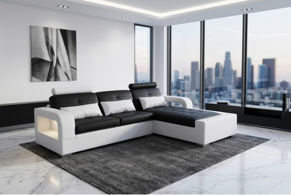 Skórzana sofa z USB Żywy krajobraz Narożnik Ustawić Design Nowoczesna Sofa L-Shape L6008