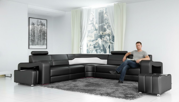 Skórzana sofa z USB Narożnikowa kanapa narożnik designerska Żywy krajobraz Sofa w kształcie litery L PISA