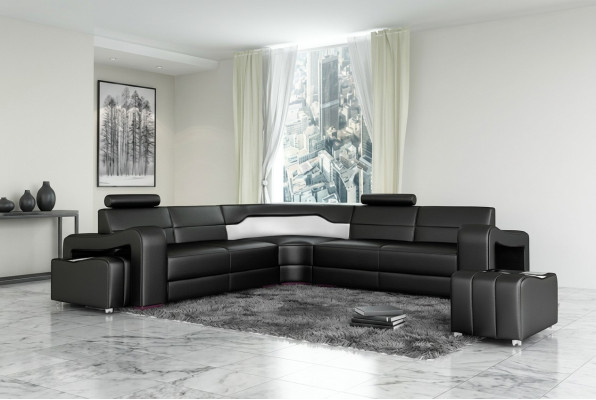 Skórzana sofa z USB Narożnikowa kanapa narożnik designerska Żywy krajobraz Sofa w kształcie litery L PISA