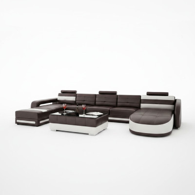 Skórzana sofa z USB Narożnikowa kanapa Projektant Żywy krajobraz Sofa Kanapa Siedziba Kształt U