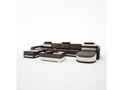 Skórzana sofa z USB Narożnikowa kanapa Projektant Żywy krajobraz Sofa Kanapa Siedziba Kształt U