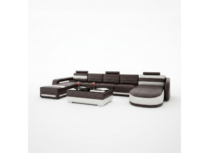 Skórzana sofa z USB Narożnikowa kanapa Projektant Żywy krajobraz Sofa Kanapa Siedziba Kształt U